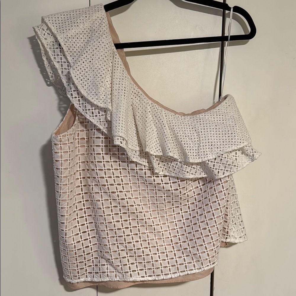 J. Crew Cream Asymmetrical Ruffled Sleeveless Blouse